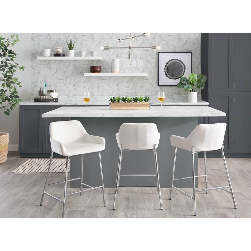 Silver Orchid Galotti Chrome Fixed-Height Upholstered Counter Stool - Set of 2