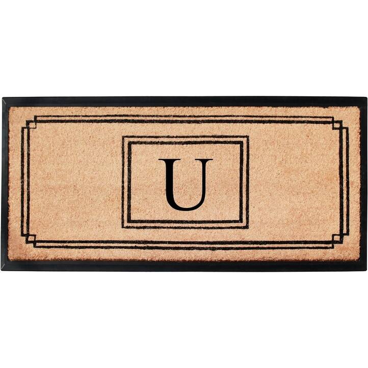 A1HC Natural Coir and Rubber Monogrammed Front Porch Entry Doormat 24"X48" Black/Beige - U