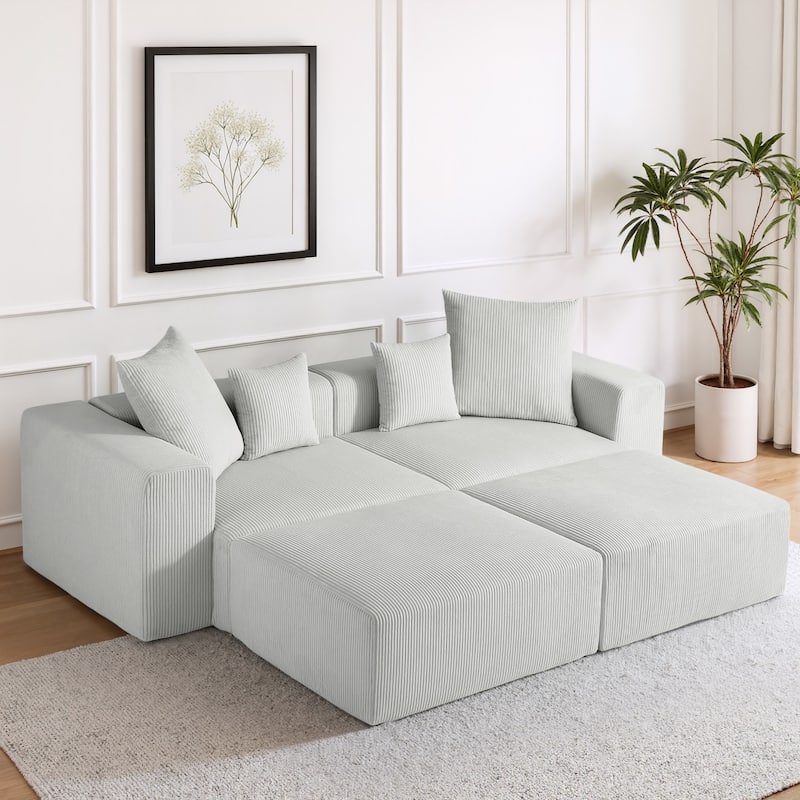 Corduroy Upholstered Modular Sectional Sofa with Ottoman