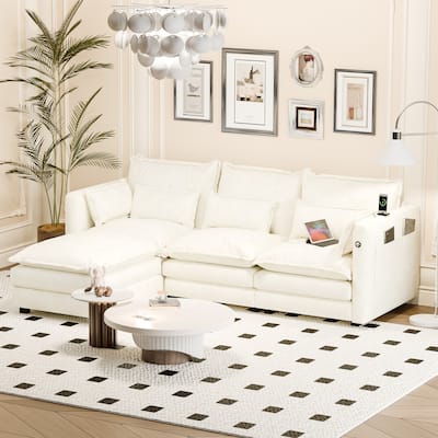 Modular Sectional Sofa L Shaped Couch, 3/4 Seat Sofa Set with Ottoman, Chenille Fabric