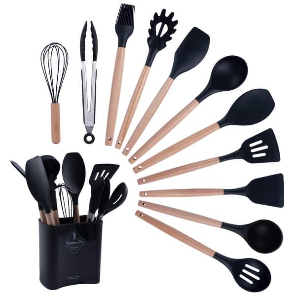 12-Piece Silicone Kitchen Utensils Set - Black