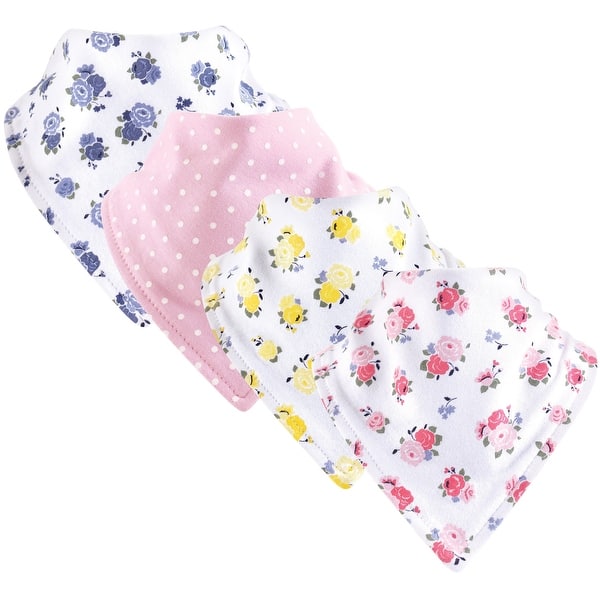 slide 1 of 1, Luvable Friends Baby Girl Cotton Bandana Bibs 4pk, Floral, One Size - Floral - One Size One Size - Floral