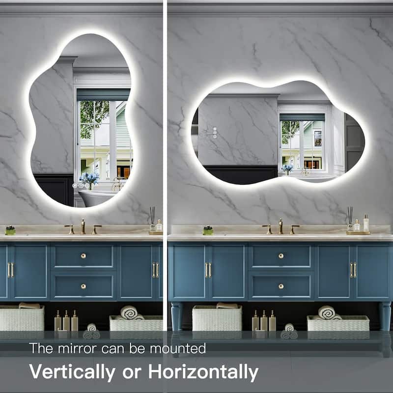 Irregular LED Anti-fog Tempered Glass Wall Bathroom Vanity Mirror, ETL Certified, 3-Year Warranty