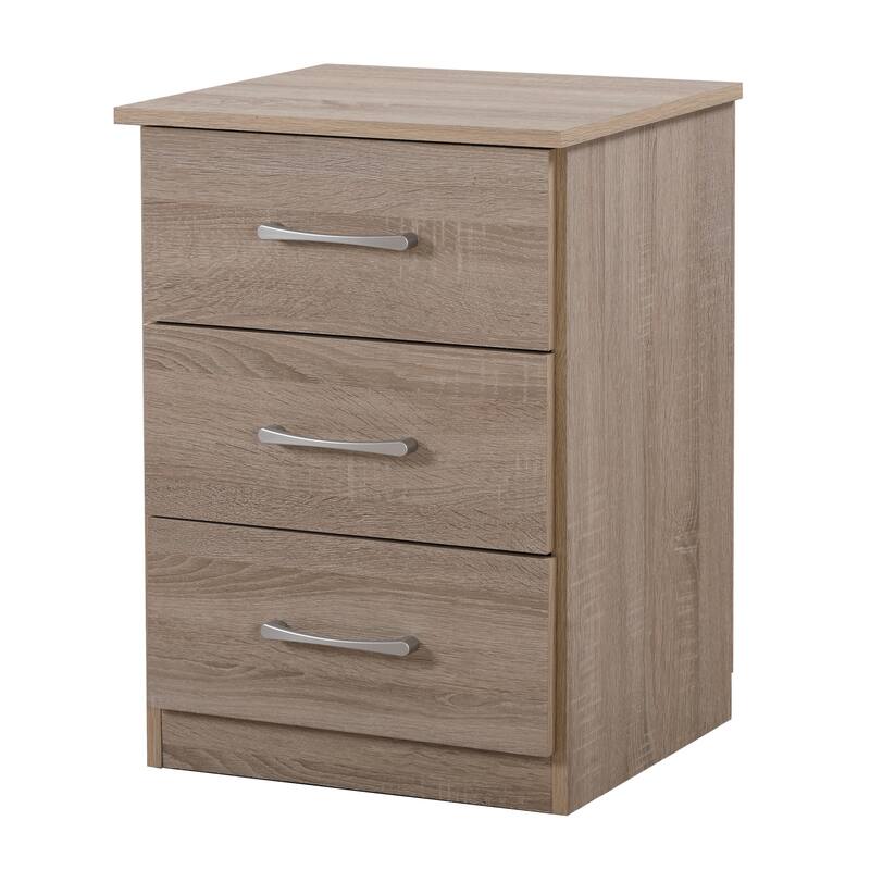 3 Drawer Sandalwood Nightstand, 24 Inch Sleek Bedside Table with Compact Design and Ample Storage