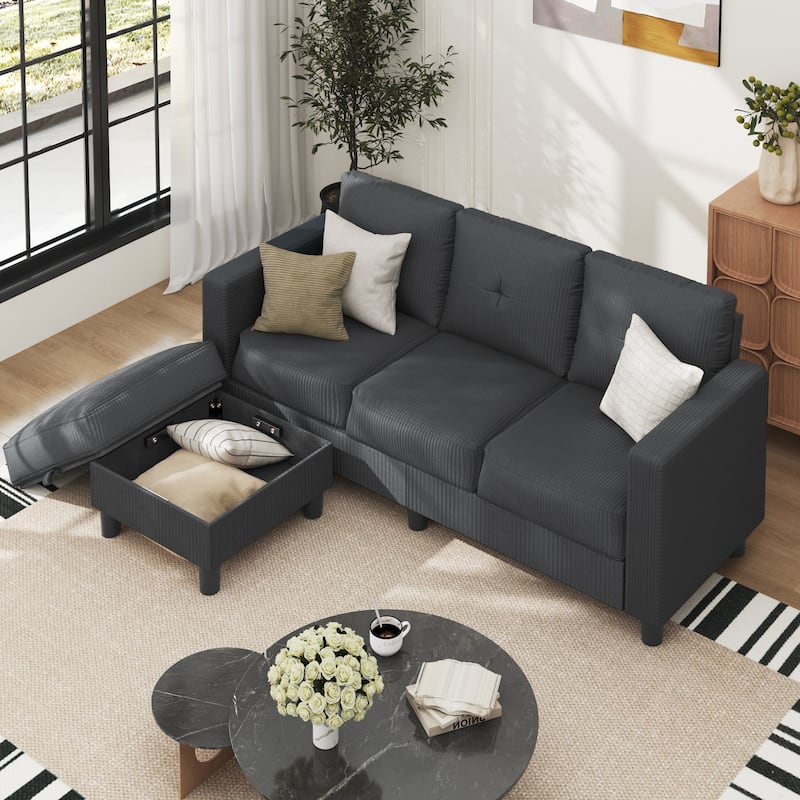 Futzca Modern Living Room Sofa Couch with Movable Ottoman & Extra Storage