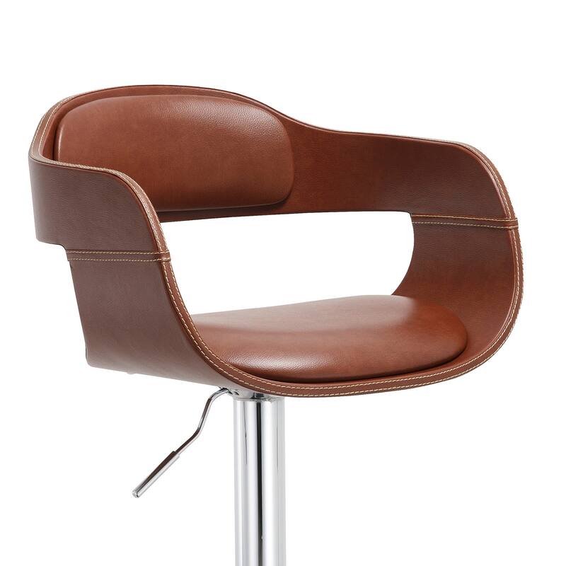 Modern Espresso Upholstered Adjustable Height Swivel Bar Stools with Footrest - 19.29" L x 19.29" W x 33.85-42.13" H