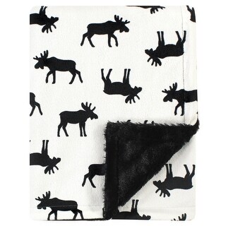 Hudson Baby Infant Boy Plush Blanket with Furry Binding and Back, Moose, One Size - Moose - One Size