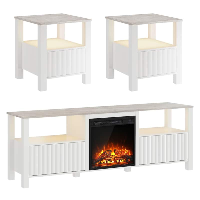 Fireplace TV Stand for 75 Inch TV Entertainment Center, White, 70 Inch