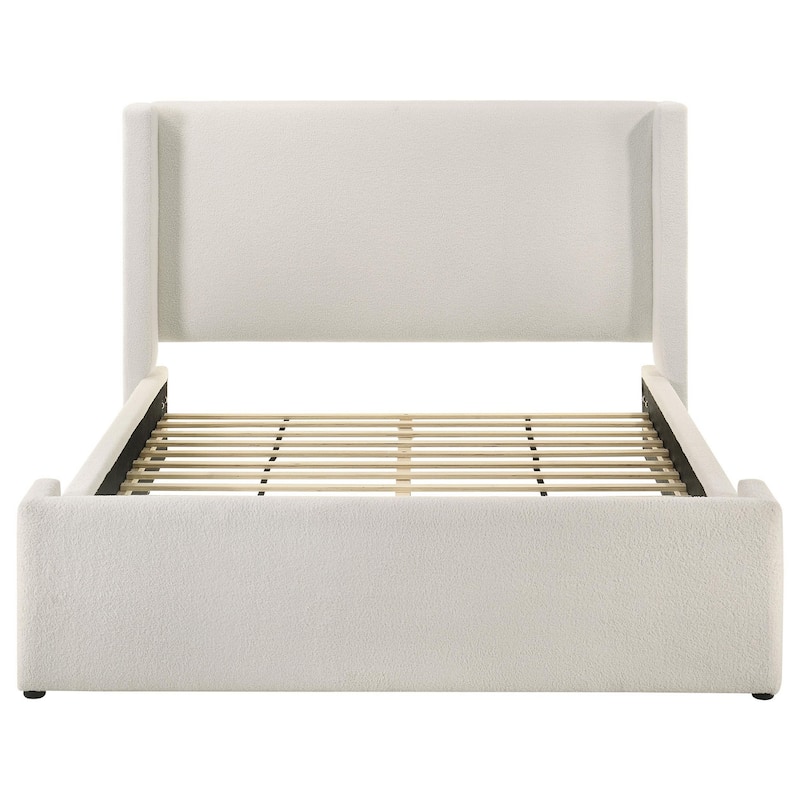 Mosy Queen Platform Bed, White Boucle Upholstered Wingback Headboard