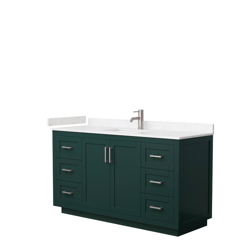 Miranda Single Vanity Set, Cultured Marble Top, No Mirror - 60-Inch Single - Green, Nickel Trim, Carrara Cultured Marble Top