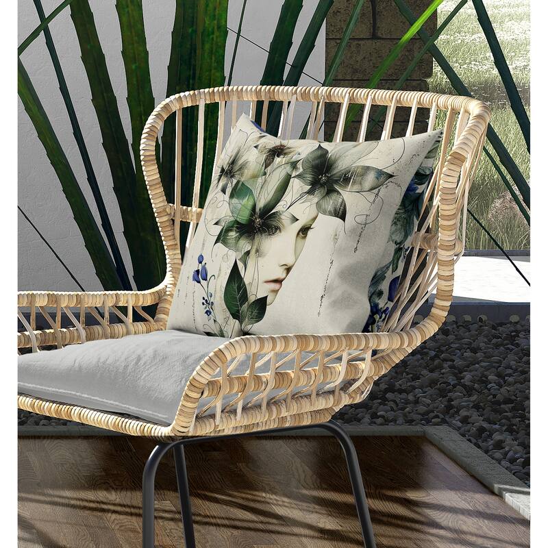 Flora Face Indoor/Outdoor Reversible Throw Pillow Green and Blue