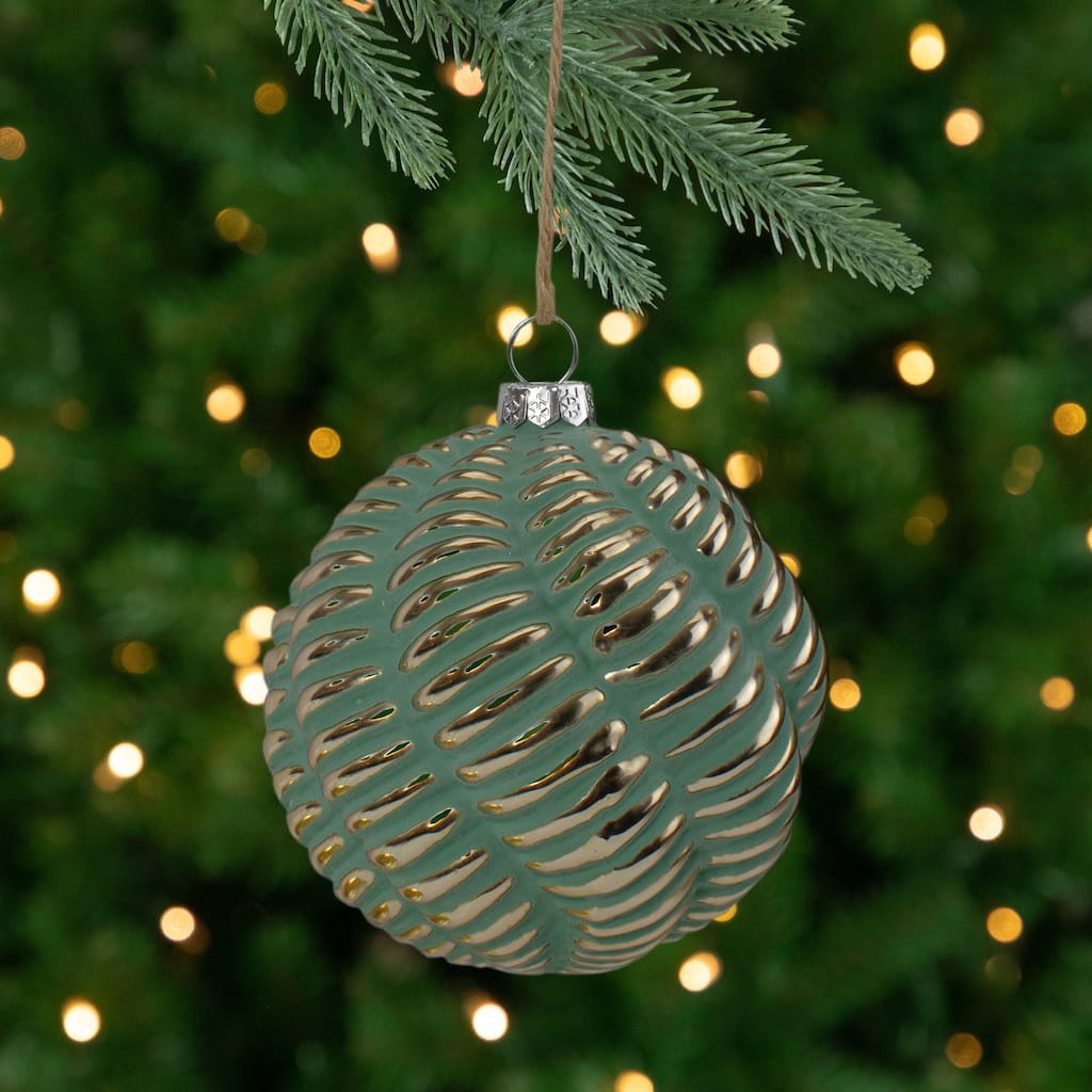 4" Green and Gold Glass Ball Christmas Ornament