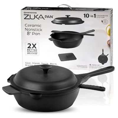 Granitestone Zuka Everyday Pan 4 Pc Nonstick 8" Multi-Functional Frying Pan Set with Lid Steamer & Utensils