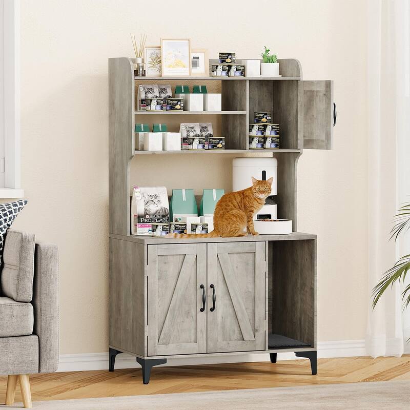 Cat Litter Box Enclosure With Shelves,Hidden Litter Box Furniture