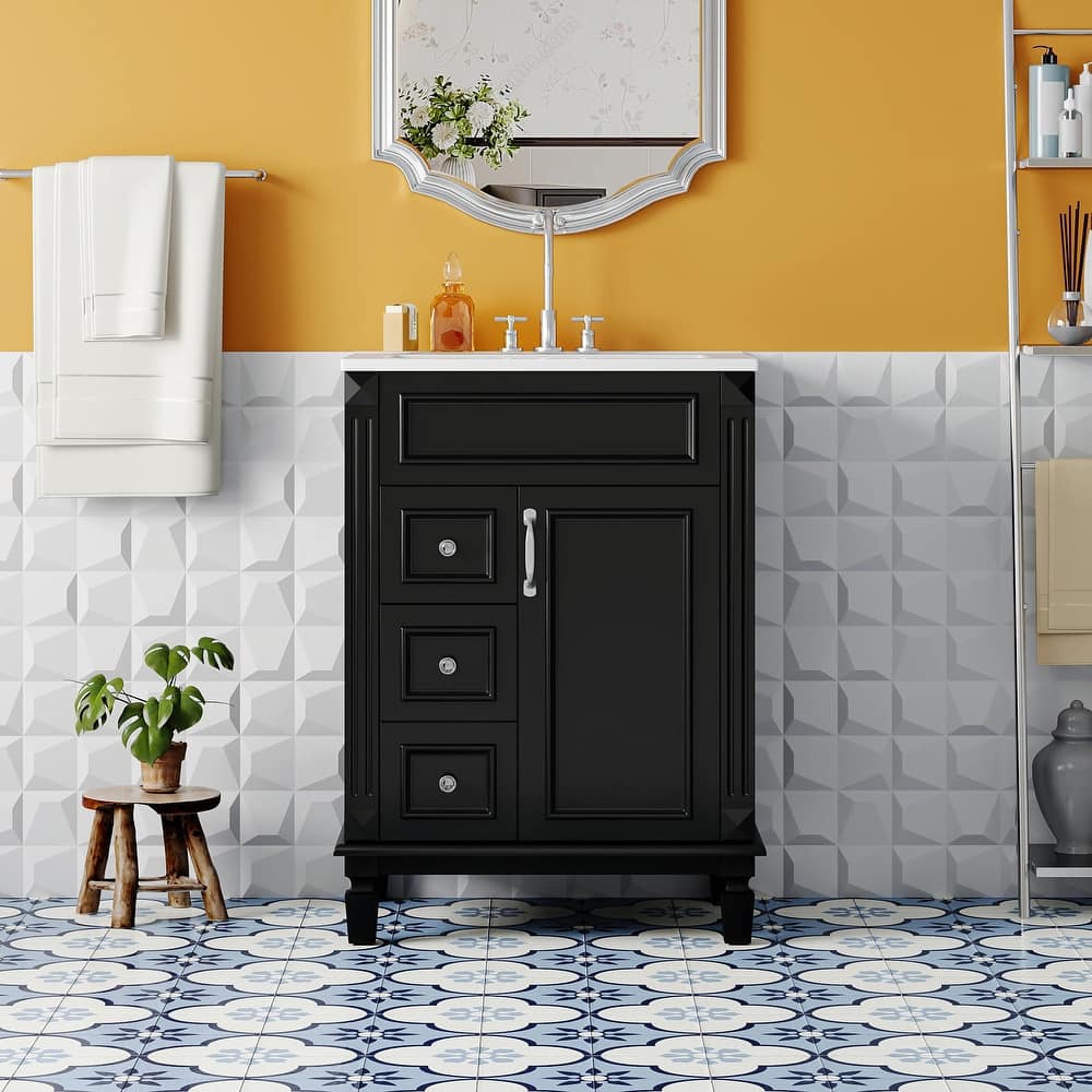 24" Bathroom Vanity with Ceramic Sink - Compact Bathroom Sink Cabinet