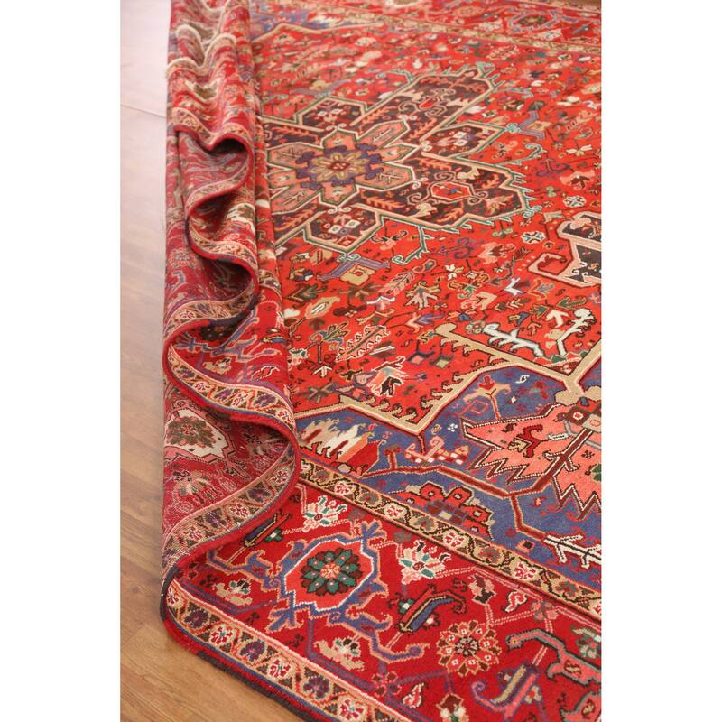 Hand Knotted Oriental 100% Wool Carpet Traditional Medallion Oranges & Rust Heriz Area Rug - 13' 0'' X 10' 3''