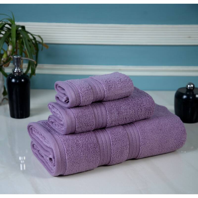 Waterford Towel Set of 3, Premium Cotton & Luxury Sets, 1 Bath Towel 27"x54", 1 Hand Towel 16"x28" & 1 Washcloth 13"x13" - Purple