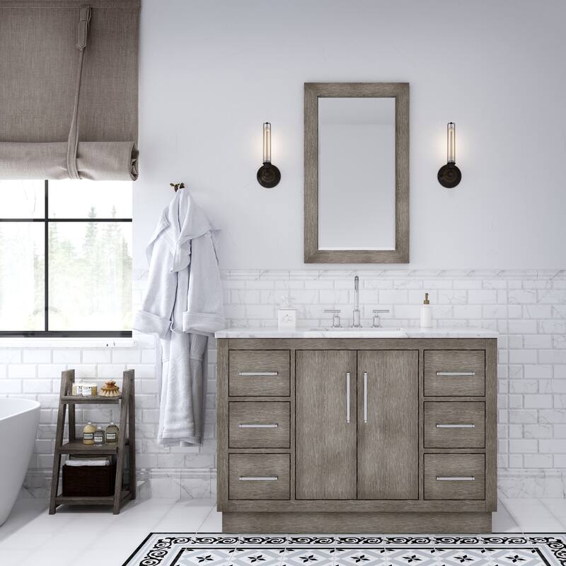 Hugo Carrara White Marble Countertop Vanity with Rectangular Mirror