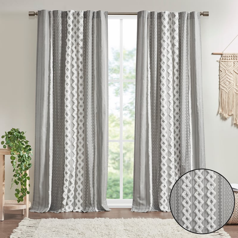 INK+IVY Imani Cotton Printed Single Curtain Panel with Chenille Stripe and Lining