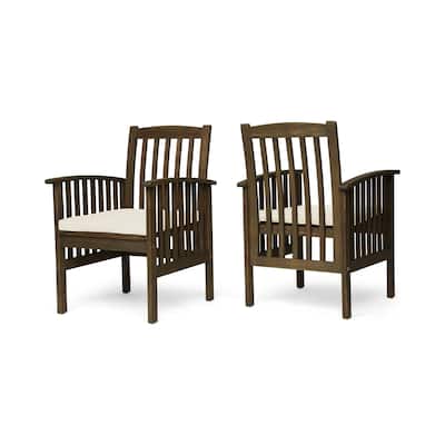 Gerry Dining Chair, Outdoor Traditional Slatted Gray Acacia Wood, Cream