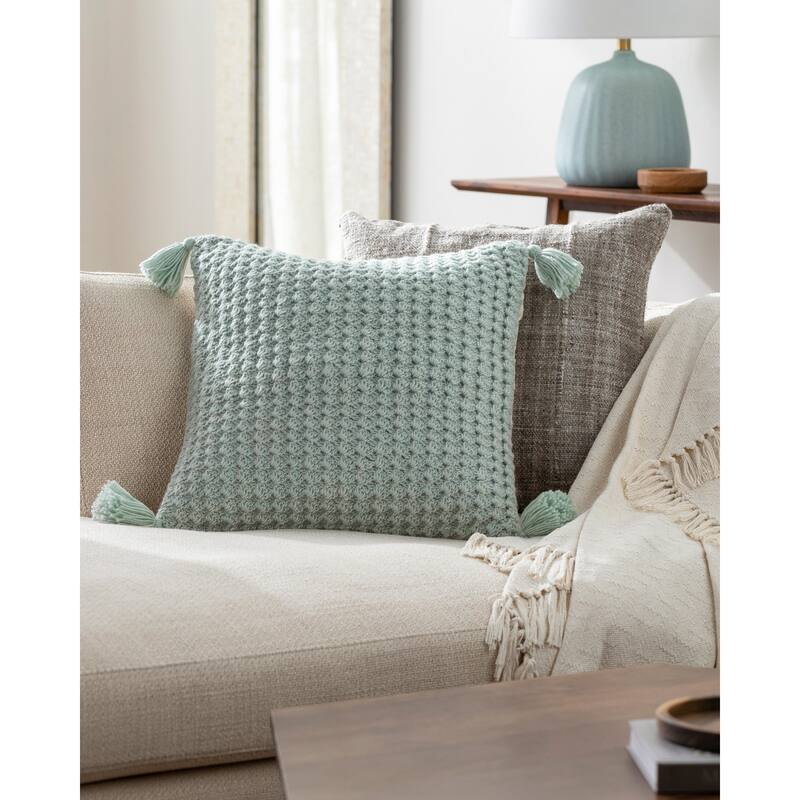 Artistic Weavers Kalae Large Knit Crochet Pattern Throw Pillow - 18x18 Down Insert - Down - Pale Blue
