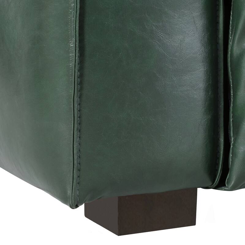 Upholstered Leather Sofa Living Room Settee Couch with Wood Legs, 3-Seater Sofa Couch with Square Armrests