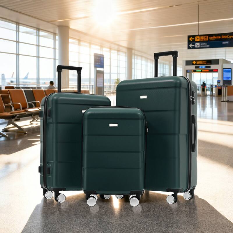 3-Piece, Modern Luggage Sets, Hard-Shell Luggage with Silicone Handles and Combination Lock, for Boarding Travel, Dark Green