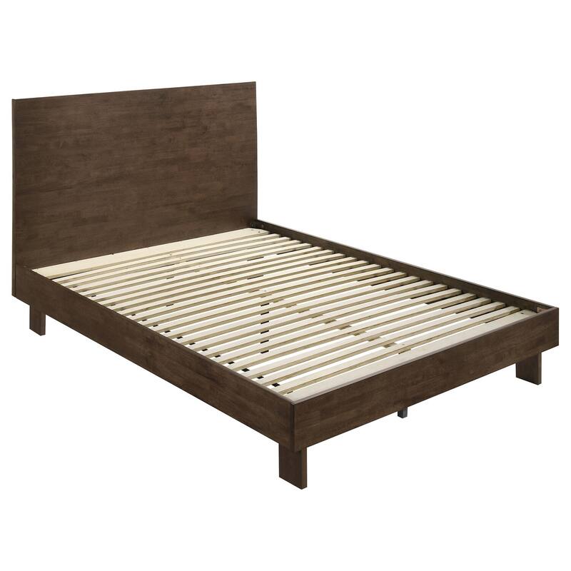 Warm Brown Queen Platform Panel Bed with Solid Wood Construction and Supportive Center Rail