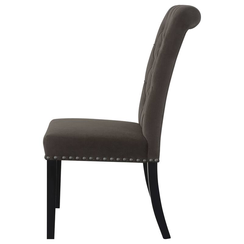 2pc Set Luxurious Feel Button-Tufted High Back Elegant Rolled Top Velvet Fabric Upholstered Nailhead Trim Tapered Legs