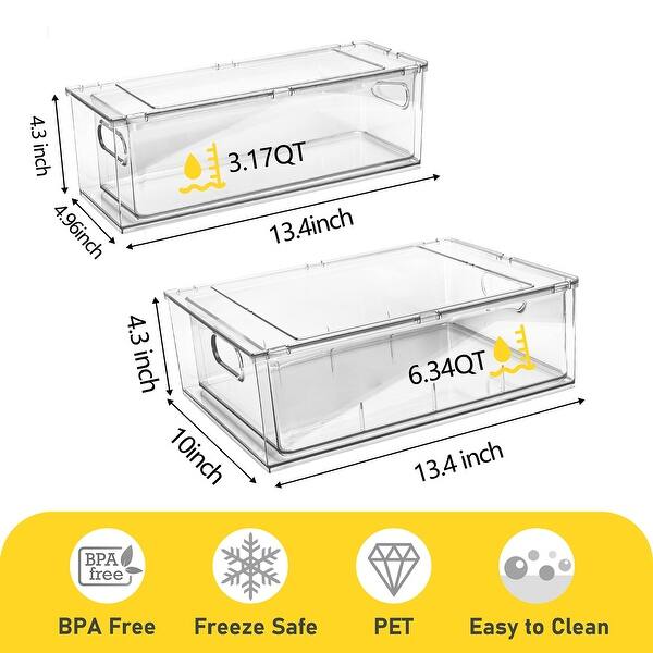 4 P Refrigerator Organizer Bins with Pullout Drawer Stable Clear