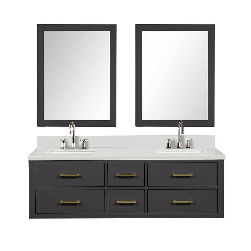 Castor 60 in W x 22 in D Black Double Bath Vanity, Cultured Marble Top, Faucet Set, and 28 in Mirrors
