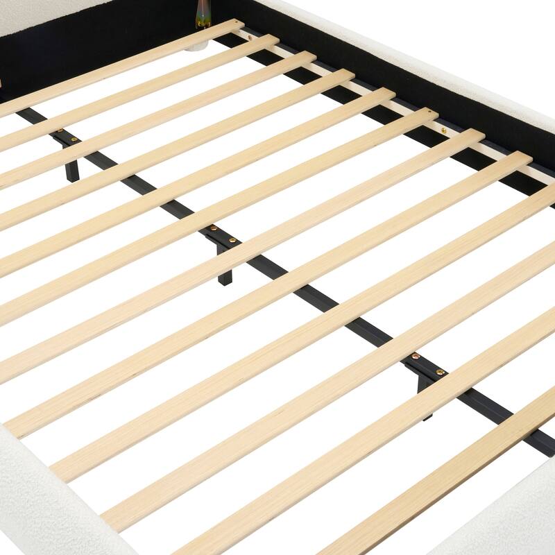 Boucle Bed Frame, Upholstered Cloud Platform Bed with Headboard, Anti-Collision Soft Rounded Corners, No Box Spring Required