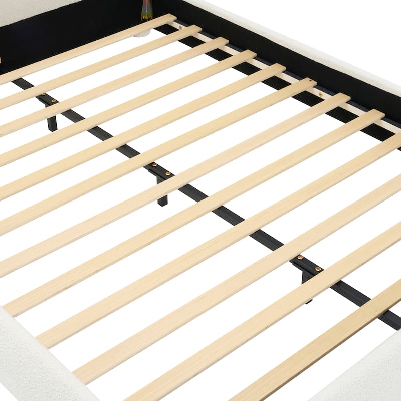 Queen / King Fabric Upholstered Bed with Curved Aesthetic Headboard