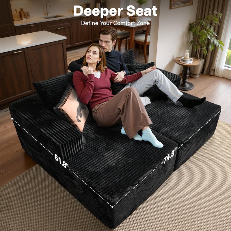OVIOS Plush Sponge Double Chaise Lounge Sofa