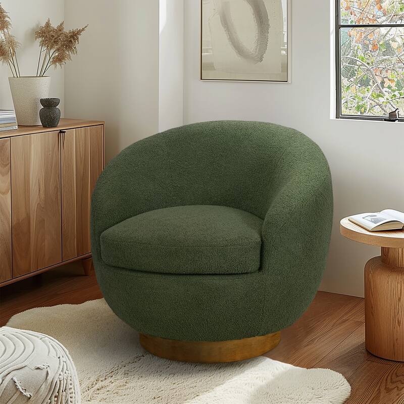 INK+IVY Jessel Shearling Sherpa Swivel Chair with Wood Base - Single - Green