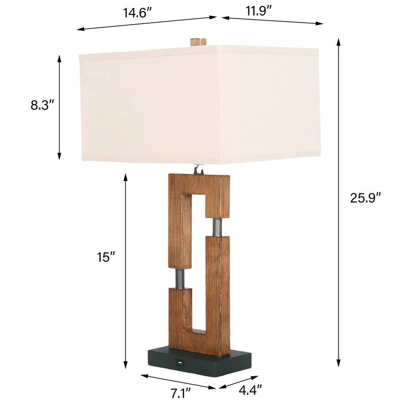 26-inch Wood Table Lamps For Living Room/Bedroom Set of 2