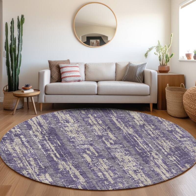 Premium Washable Super Soft Stripe Abrash Mayfield Rug - Purple - 8' x 8'