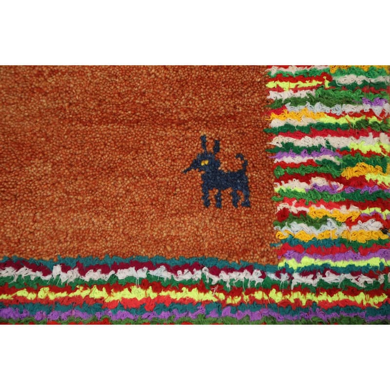 Hand Knotted Oriental 100% Wool Carpet Tribal Animal Pictorial Oranges & Rust Gabbeh Area Rug - 2' 11'' X 2' 1''