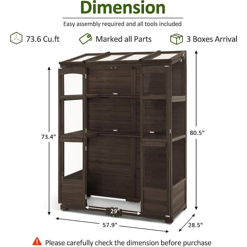 MCombo Walk-in Greenhouse with Openable Roof and Lockable Door, Solid Wood 0899