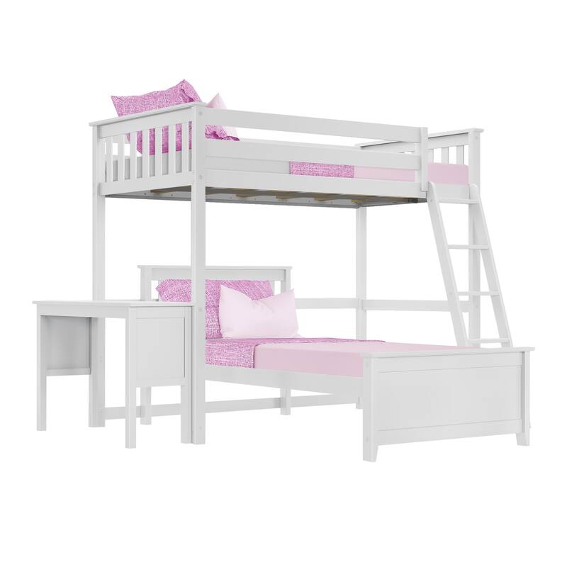Max and Lily L Shaped Twin over Twin Bunk Bed with Desk