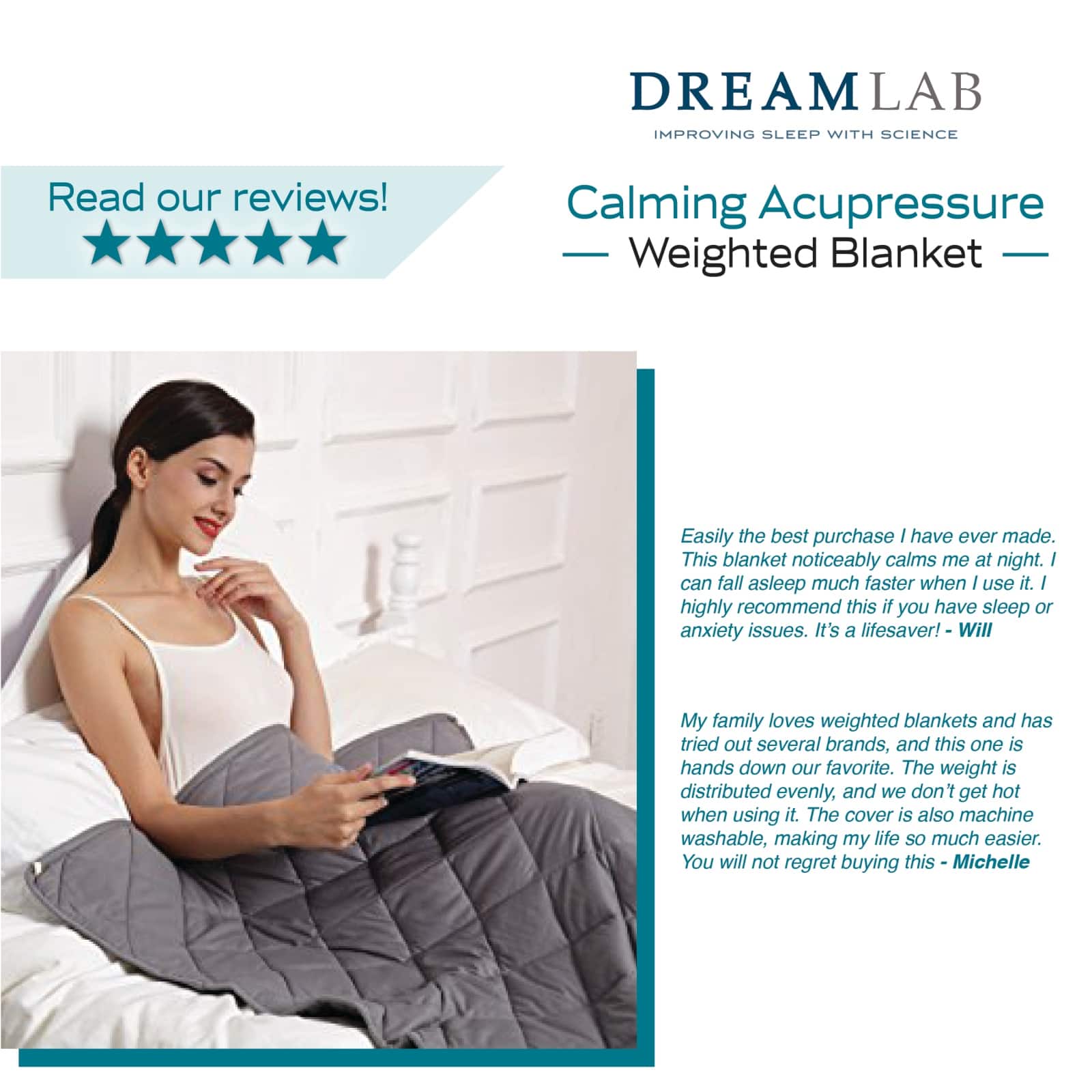 DreamLab Acupressure 48x72 Weighted Blanket with Removable Cover Bed
