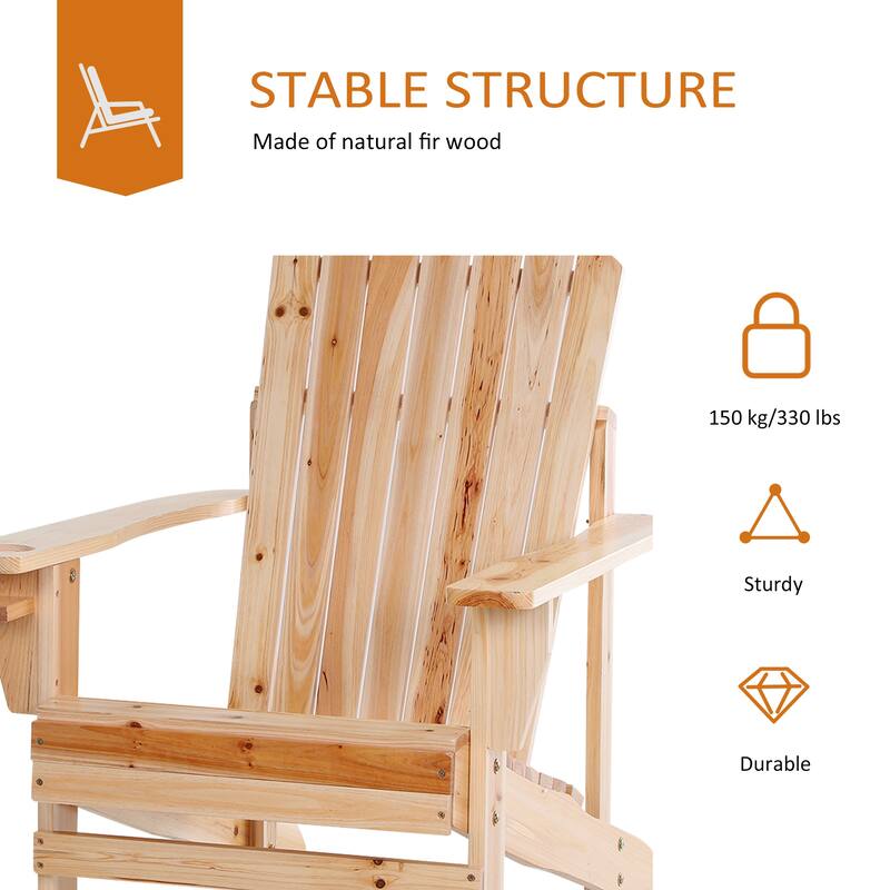 Outsunny Oversized Fir Wood Adirondack Chair with Cup Holder