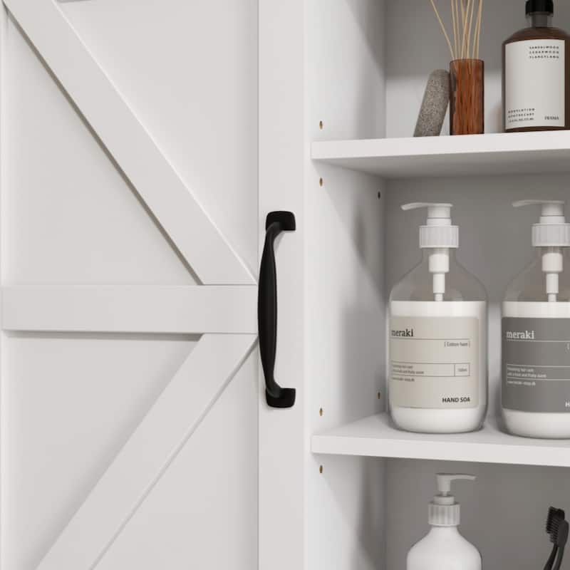 Medicine Cabinet with Sliding Barn Door and Adjustable Shelf, Over the Toilet Cabinet, White