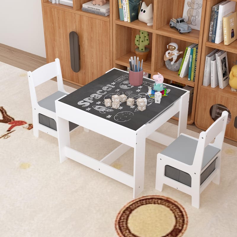 Anmytek Kids Activity Table and Chair Set with Storage, Toddler Play Craft Learning Desk for Playroom