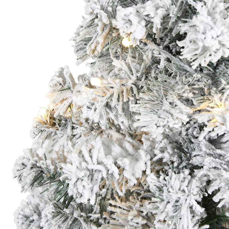 3' Pre-Lit Rock Spruce Flocked Artificial Christmas Tree, Clear LED Lights - 3 Foot