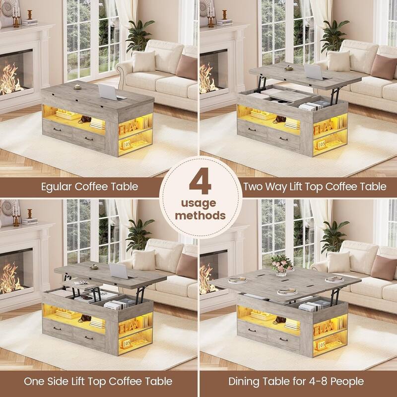 Lift Top Coffee Table Open Storage Shelf & Hidden Classified Storage