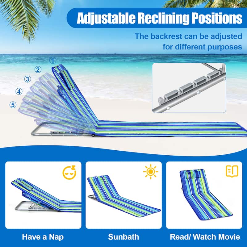 3 PCS Folding Beach Chairs Patio Adjustable Chaise Lounge with Table