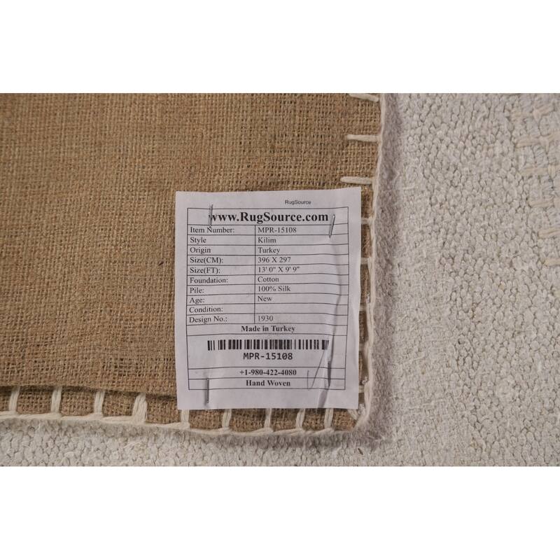 Earth Tone Kilim Turkish Area Rug Flatweave Geometric Silk Carpet - 9'9"x 13'0"