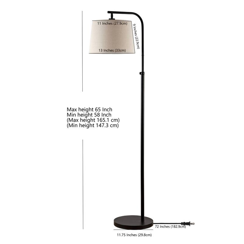 SAFAVIEH Lighting Franchette 65-inch Black Adjustable Led Floor Lamp - 20.5" W x 13" L x 58-65" H - 21"Wx13"Dx65"H