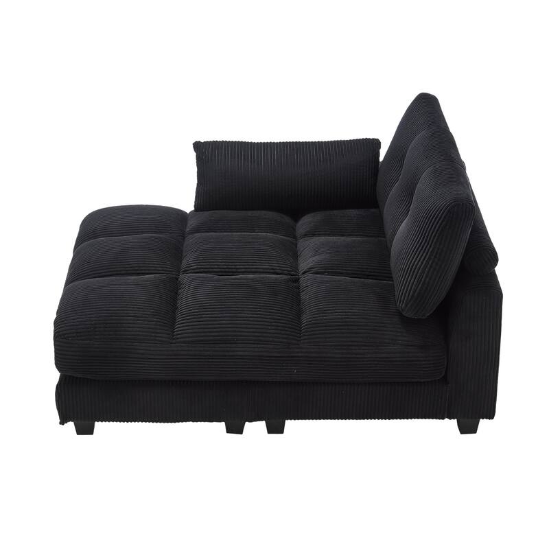 Oversized Corduroy Upholstered Single Chaise Lounge Sofa Couch Switchable Armrest with Cup Holders, USB Ports and Pockets